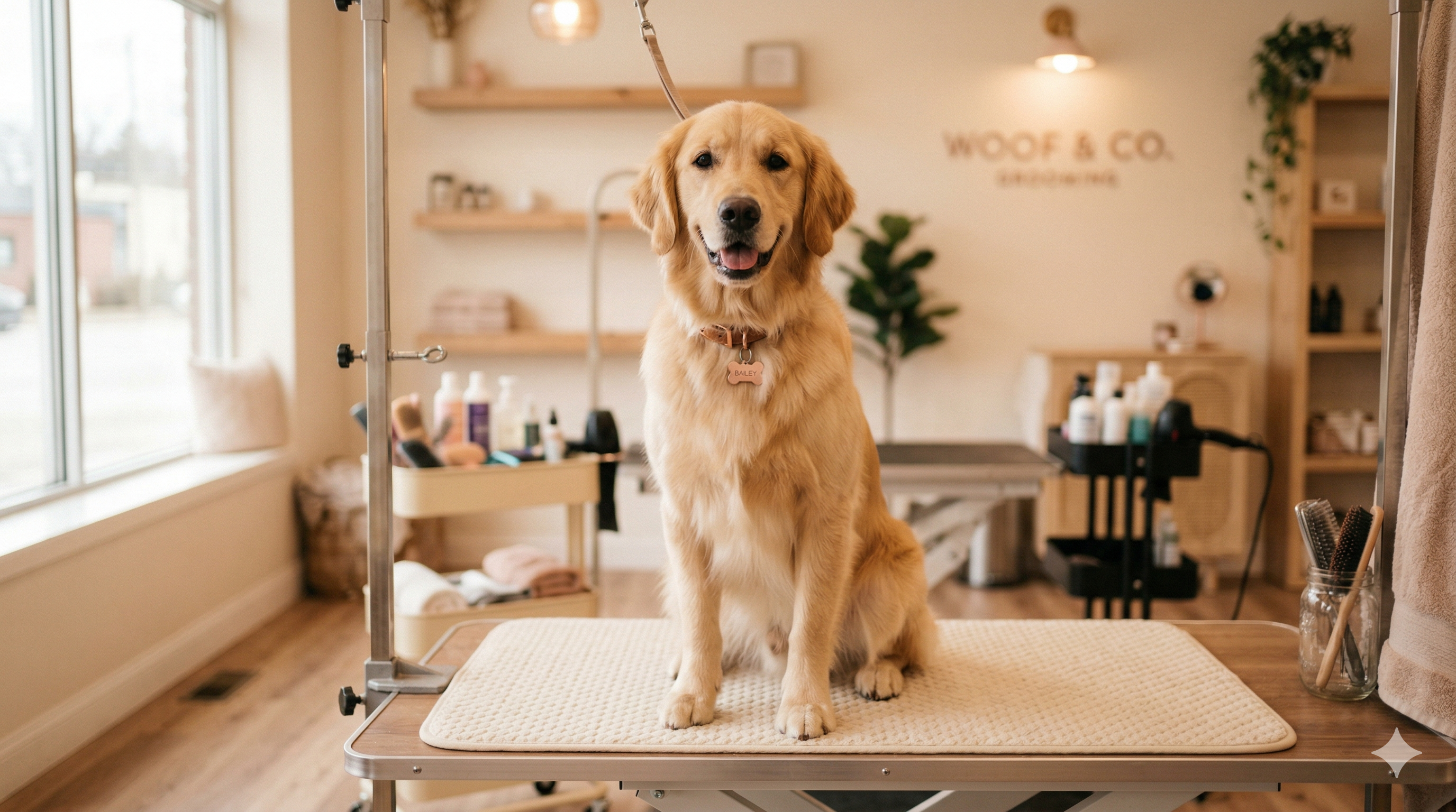 A dog being groomed professionally at The Grooming Boutique