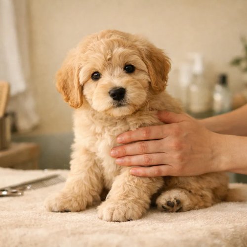 Puppy grooming session at The Grooming Boutique Cardiff - gentle first groom for puppies